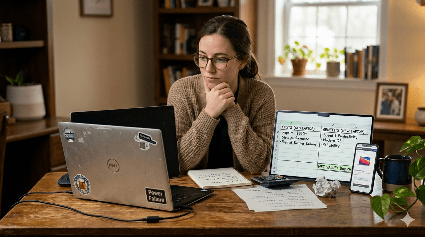Older laptop being assessed for repair or replacement