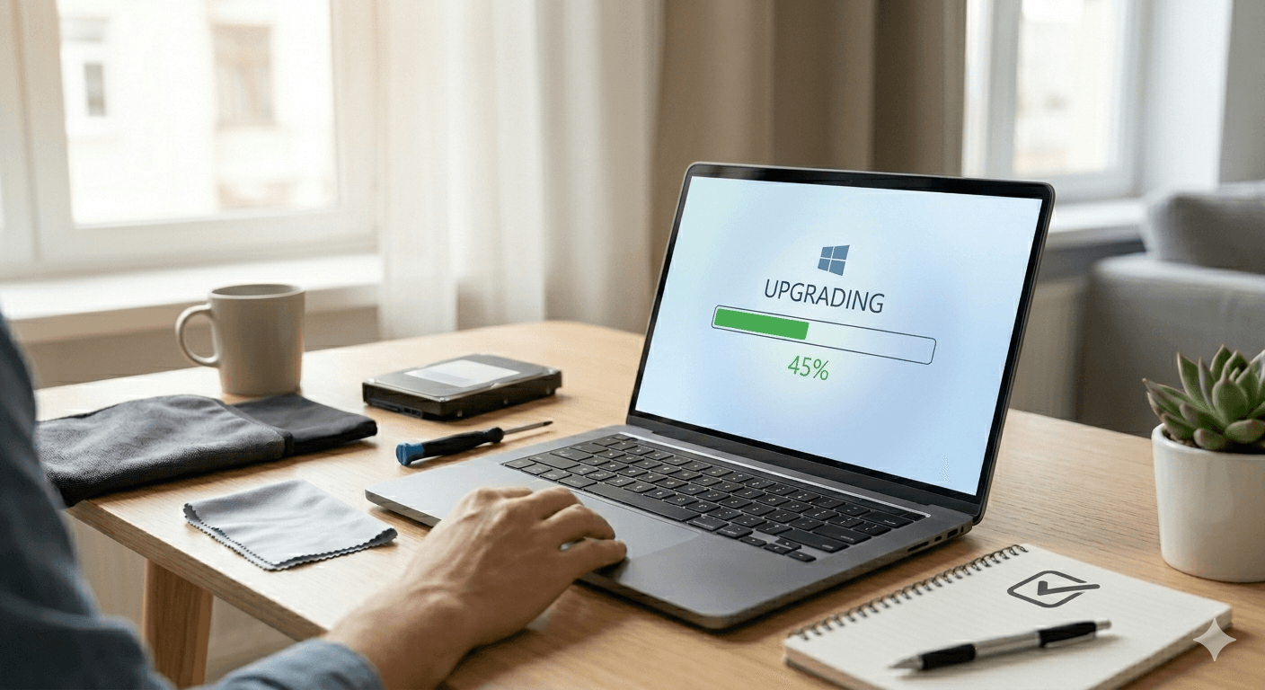 Windows 11 upgrade preparation on a laptop