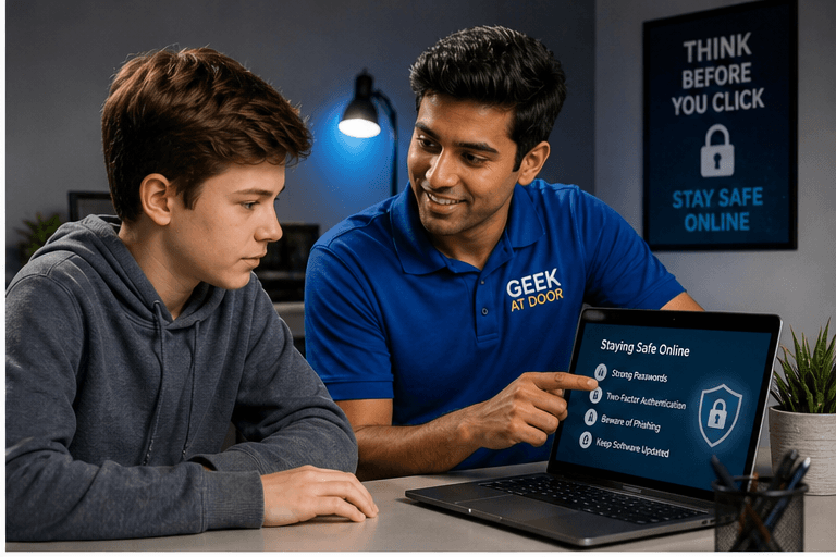Technician removing malware and improving computer security